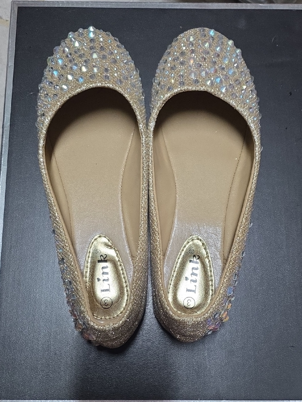 Link Girls' Gold Glitter Jewel Ballet Flats